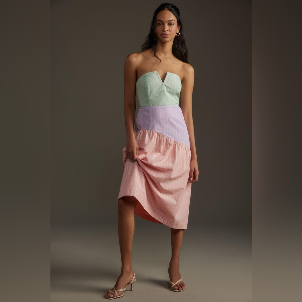 Maeve Anthropologie NWT strapless dress, 100% Cotton, Preppy striped midi dress